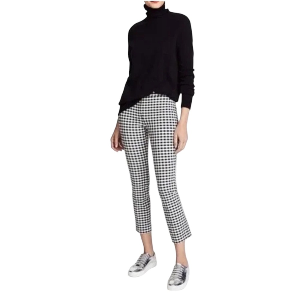 Theory Gingham‎ Checkered Stretch Slim Ankle Pants Womens 6 Black White Boho